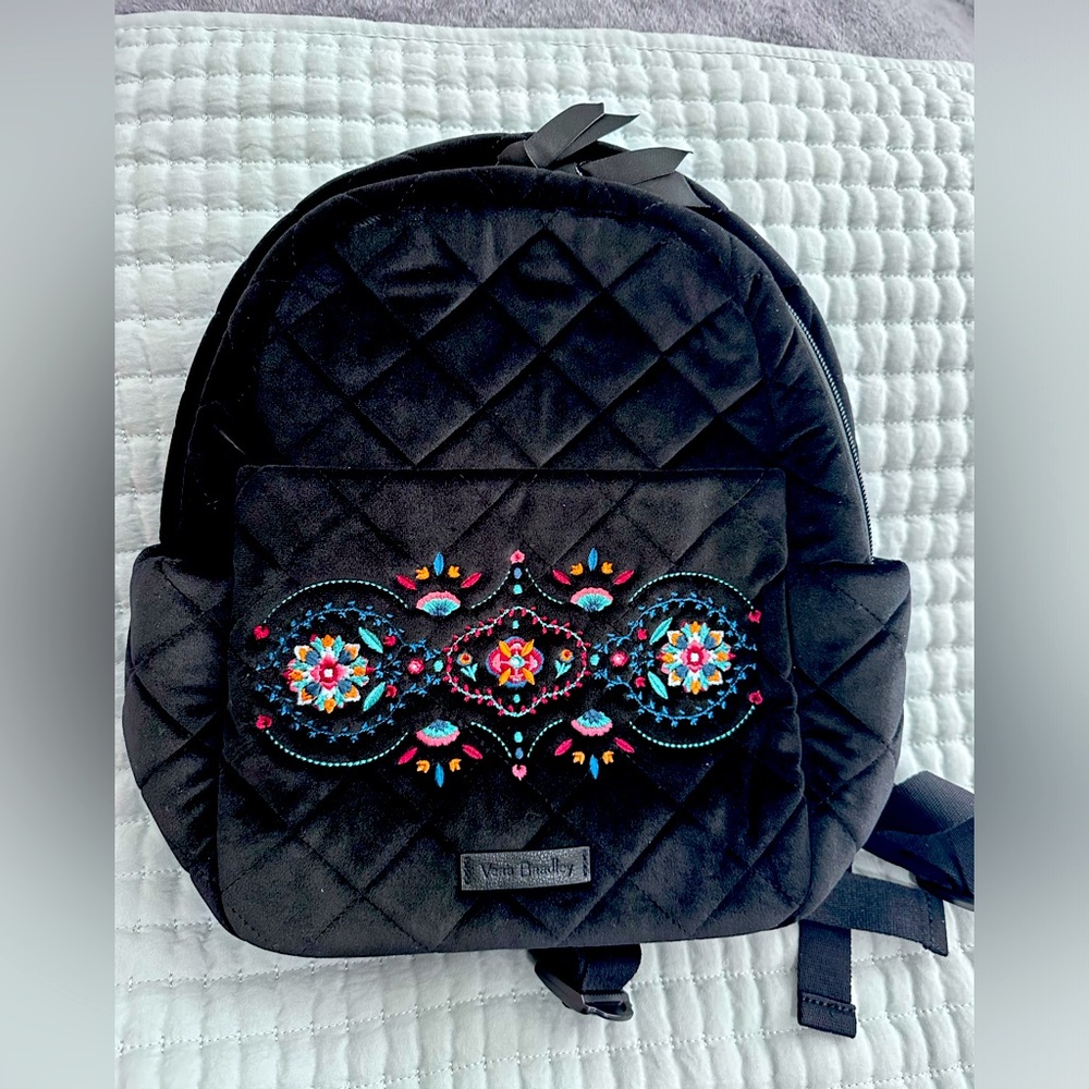 NWT Vera Bradley Black Velvet Holiday Collection Personal Sized Backpack